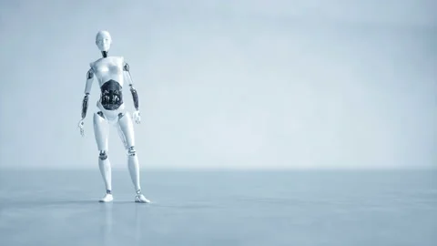 Futuristic humanoid female robot is idle. Concept of future. Realistic 4K Stock Footage 86044154