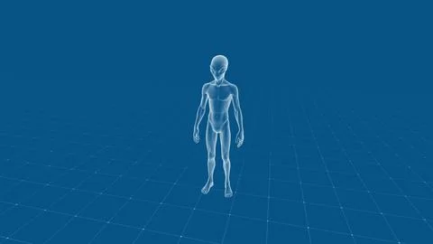 Futuristic Humanoid Figure in Digital Grid Environment with Blue Tones Stock Illustration