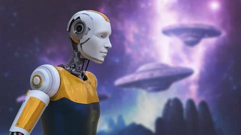 Futuristic humanoid robot, 3D illustration Stock Illustration