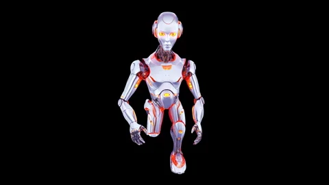 Futuristic Humanoid Robot in Action on Dark Background Stock Footage 339053825