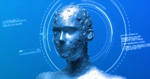 Futuristic Humanoid Robot Analyzing Hud ... | Stock Video | Pond5