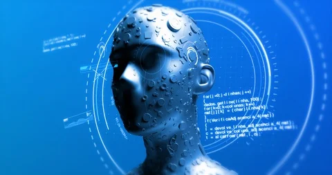 Futuristic Humanoid Robot Analyzing Hud ... | Stock Video | Pond5