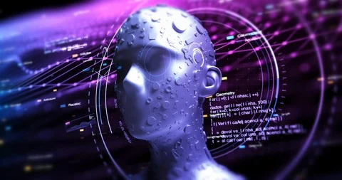 Futuristic Humanoid Robot Analyzing Hud ... | Stock Video | Pond5