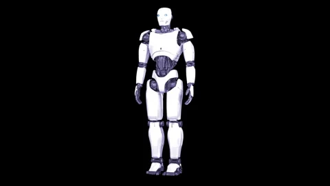 Futuristic Humanoid Robot Design in Black and White on Dark Background Stock Footage 339054818