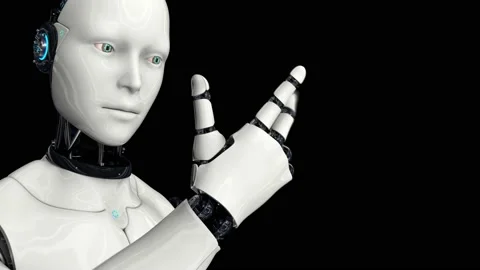 Futuristic humanoid robot moves its head, eyes and scans, studies the movement Stock Footage 150968733