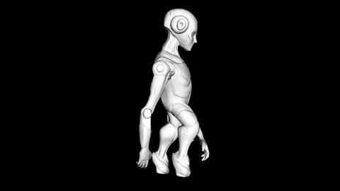 Futuristic Humanoid Robot in Profile Against Black Background Stock Footage 339053521