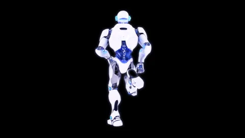 Futuristic Humanoid Robot Sprinting on Dark Background Illustrating Motion Stock Footage 339054500