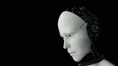 Futuristic humanoid robot turns on and raises its head. The camera takes a 스톡 동영상 134069607