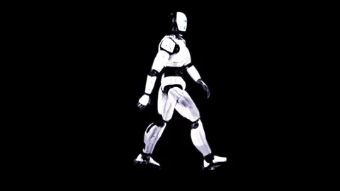 Futuristic Humanoid Robot Walking in Minimal Black Background Stock Footage 339055766