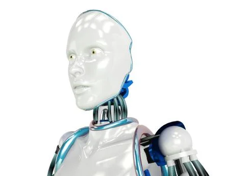 Futuristic humanoid robot on white background, 3D rendering Stock Illustration