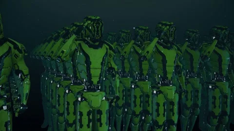 Futuristic Humanoid Warrior Cyborg Robot Army Giving Army Salute 4k Stock Footage 146748980