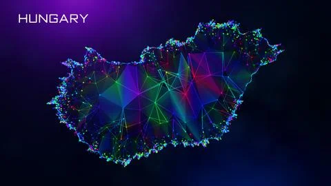 Futuristic Hungary Map Polygonal Connected Lines And Dots Network Wireframe  Stockillustratie