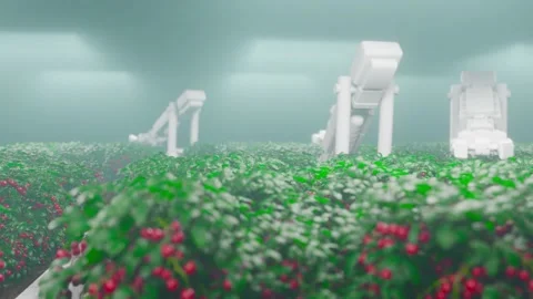 Futuristic hydroponic robot farm in action. Concept of robotic farming, ai Stock Footage 236280373