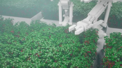 Futuristic hydroponic robot farm in action. Concept of robotic farming, ai 動画素材 236280374