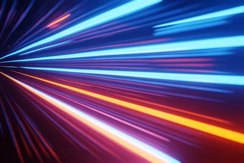 Futuristic hyperspace speed Tunnel light trail Streaks background 3D renderin Stock Illustration