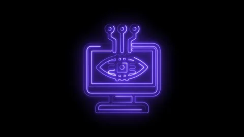 Futuristic A I eye circuit board glowing neon on computer screen abstract Stock Footage 333953025