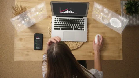 Futuristic icons. Data scientists. A programmer is a girl who uses a laptop to a Stock Footage 156045136