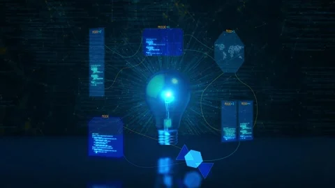 Futuristic Idea Bulb with AI Data Dashboard Stock Footage 341349665