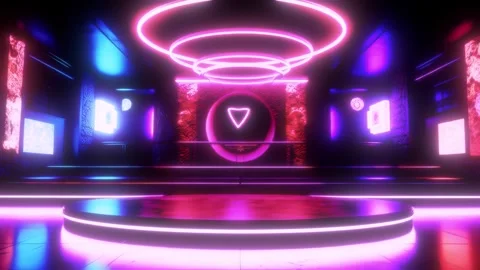 Futuristic illuminated showroom stage three dimensional render animation 25f Stock Footage 339288937