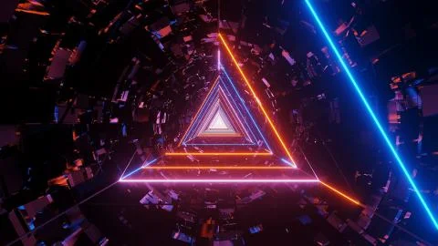 A futuristic illustration of the abstract lights triangle pattern on a dark b Stock Illustration