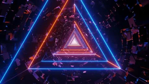 A futuristic illustration of the abstract lights triangle pattern on a dark b Stock Illustration
