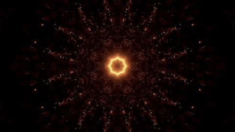 A futuristic illustration of the abstract pattern with golden lights on a dar Ilustración de archivo