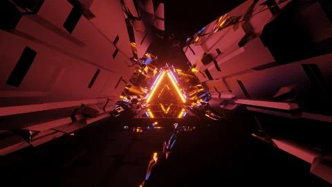 A futuristic illustration of the abstract triangle pattern with lights on a d Stock Illustration