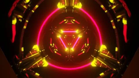 A futuristic illustration of the abstract triangle pattern with lights on a d Stock Illustration