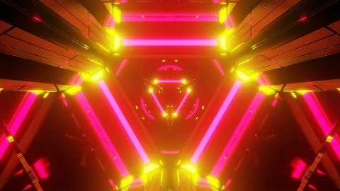 A futuristic illustration of the abstract triangle pattern with lights on a d Stock Illustration