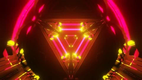 A futuristic illustration of the abstract triangle pattern with lights on a d Stock Illustration