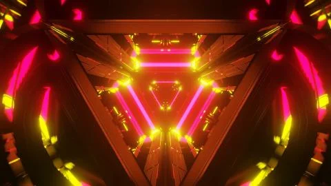 A futuristic illustration of the abstract triangle pattern with colorful ligh Stock Illustration