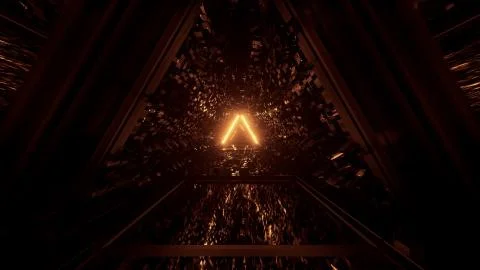 A futuristic illustration of the abstract triangle patterns with golden light Stock Illustration