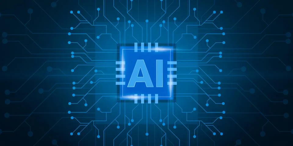 Futuristic Illustration For Artificial Intelligence Concept With Computer Chip 스톡 일러스트