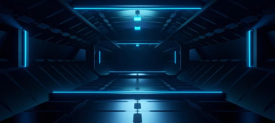 Futuristic Industrial Alien Interior Empty Studio Ultra Modern Laser Glowing  스톡 일러스트