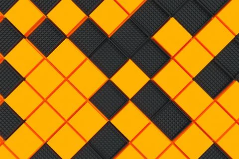 Futuristic industrial background made from black and orange square shapes 스톡 일러스트