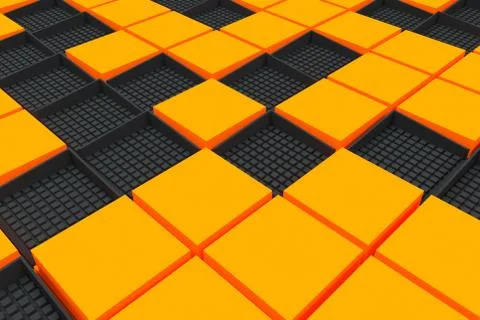 Futuristic industrial background made from black and orange square shapes イラスト素材