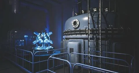 Futuristic industrial facility displaying advanced technology and machinery Stock Illustration