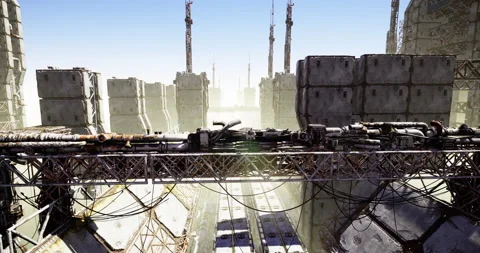 Futuristic industrial landscape with towering structures and intricate details Stock Footage 324709713