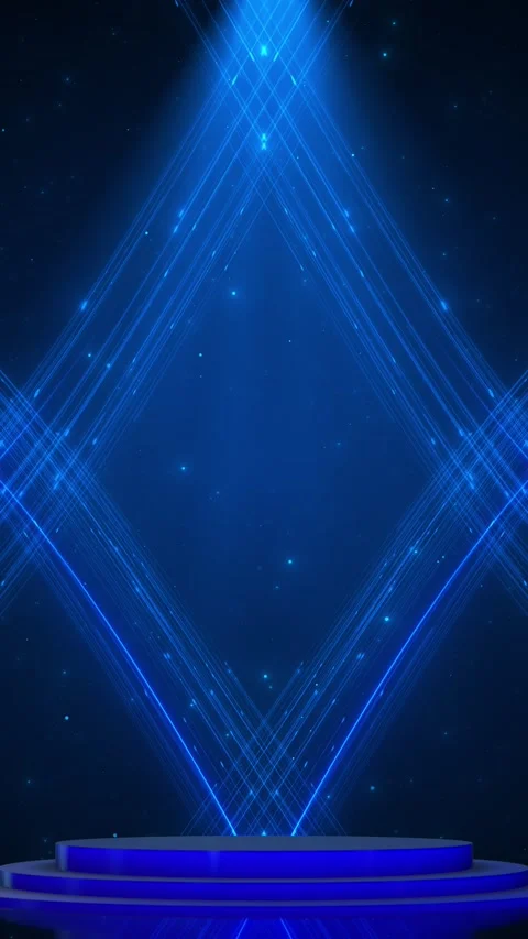 Futuristic infinity wave podium blue glowing arcs, crossing light trails, and da Stock Footage 340476951