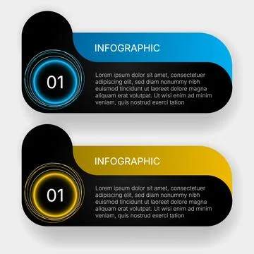 Futuristic infographic template with glowing circular elements dark layout Ilustración de archivo