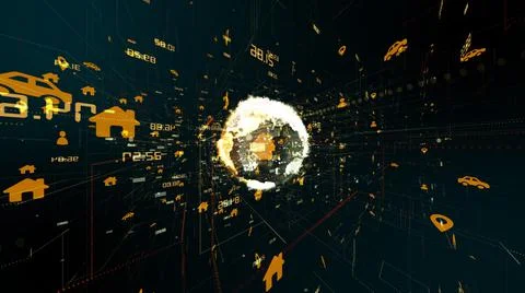 Futuristic information technology big data cloud computing AI IOT concept  Stock Illustration