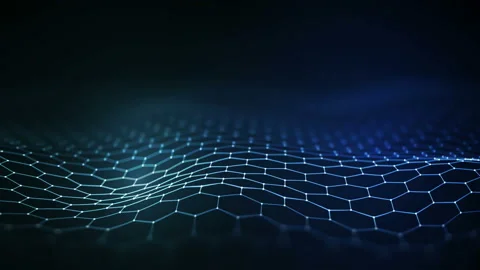 Futuristic information technology glowing hexagon grid. Honeycomb grid blue tech Stock Footage 156699027