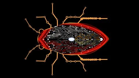 Futuristic Insect Design with Microchip and Digital Elements Stock Illustration