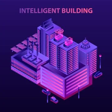 Futuristic intelligent building concept background, isometric style Ilustración de archivo