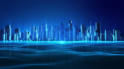 Futuristic Intelligent City Network and Digital Twin Infrastructure Stock Footage 342622986