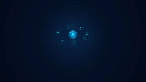 Futuristic interactive hologram interface displaying rotating digital icons.. Vídeos de archivo 341824356