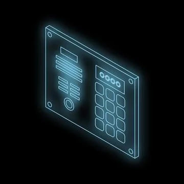 Futuristic intercom system glowing on black background Stock Illustration