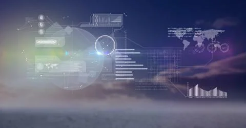 Futuristic interface against evening landscape Stockillustratie