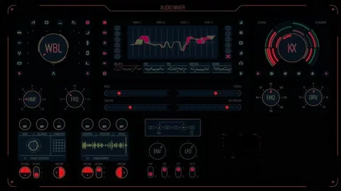 Futuristic interface with animation of data processing and business graphs and Stock Footage 140206781
