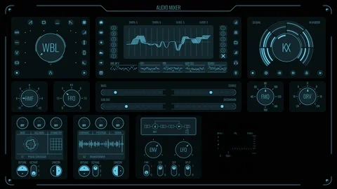 Futuristic interface with animation of data processing and business graphs and Stock Footage 140207197